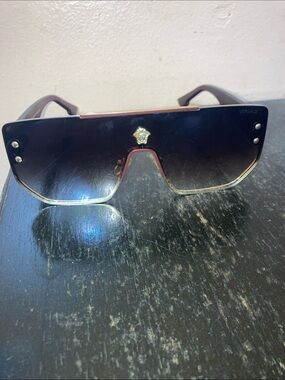 Versace Shield Sunglasses in Dark Brown Gradient with Gold Medusa